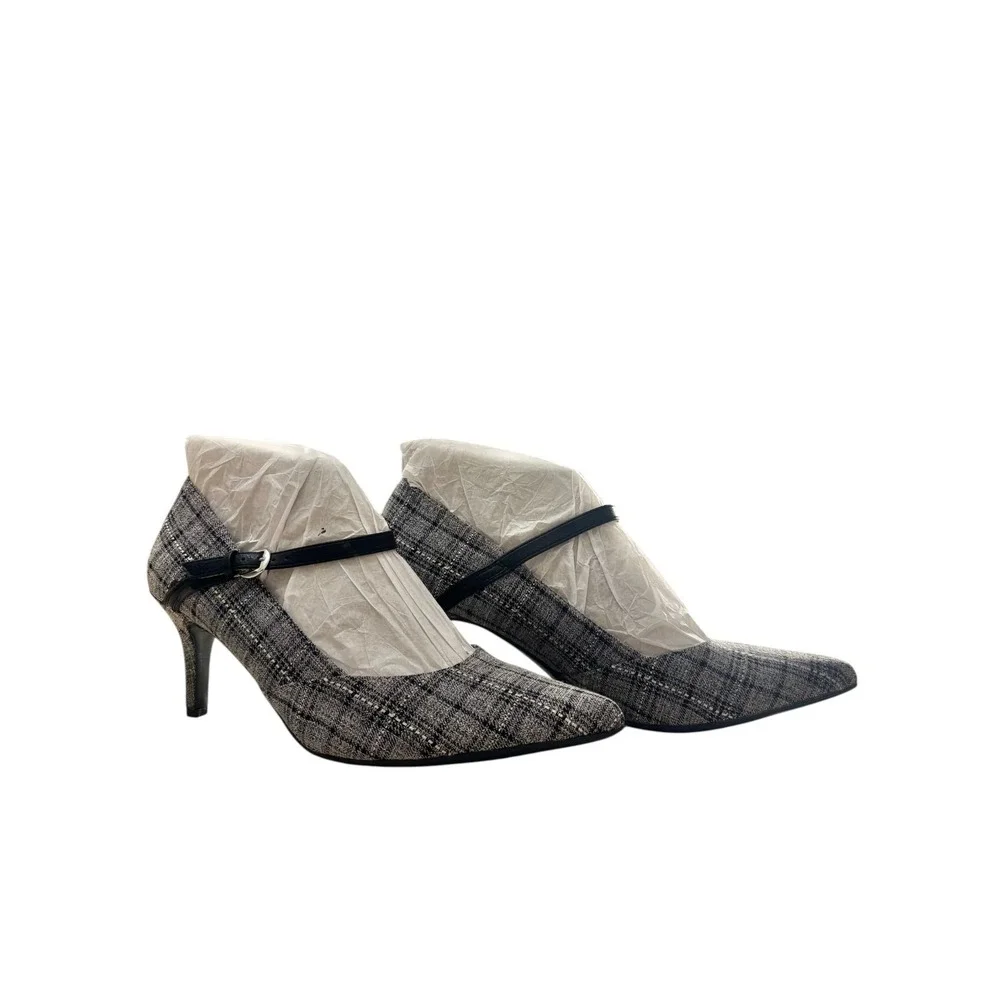 LifeStride Sandrine Black Plaid Mary Jane Pointed Toe Heels Women Sz 11 NWB Chic
